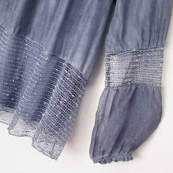 Saks Fifth Avenue Silk Blend Blouse S Blue Gray Crochet Sequins Italy Lagenlook - Picture 8 of 16